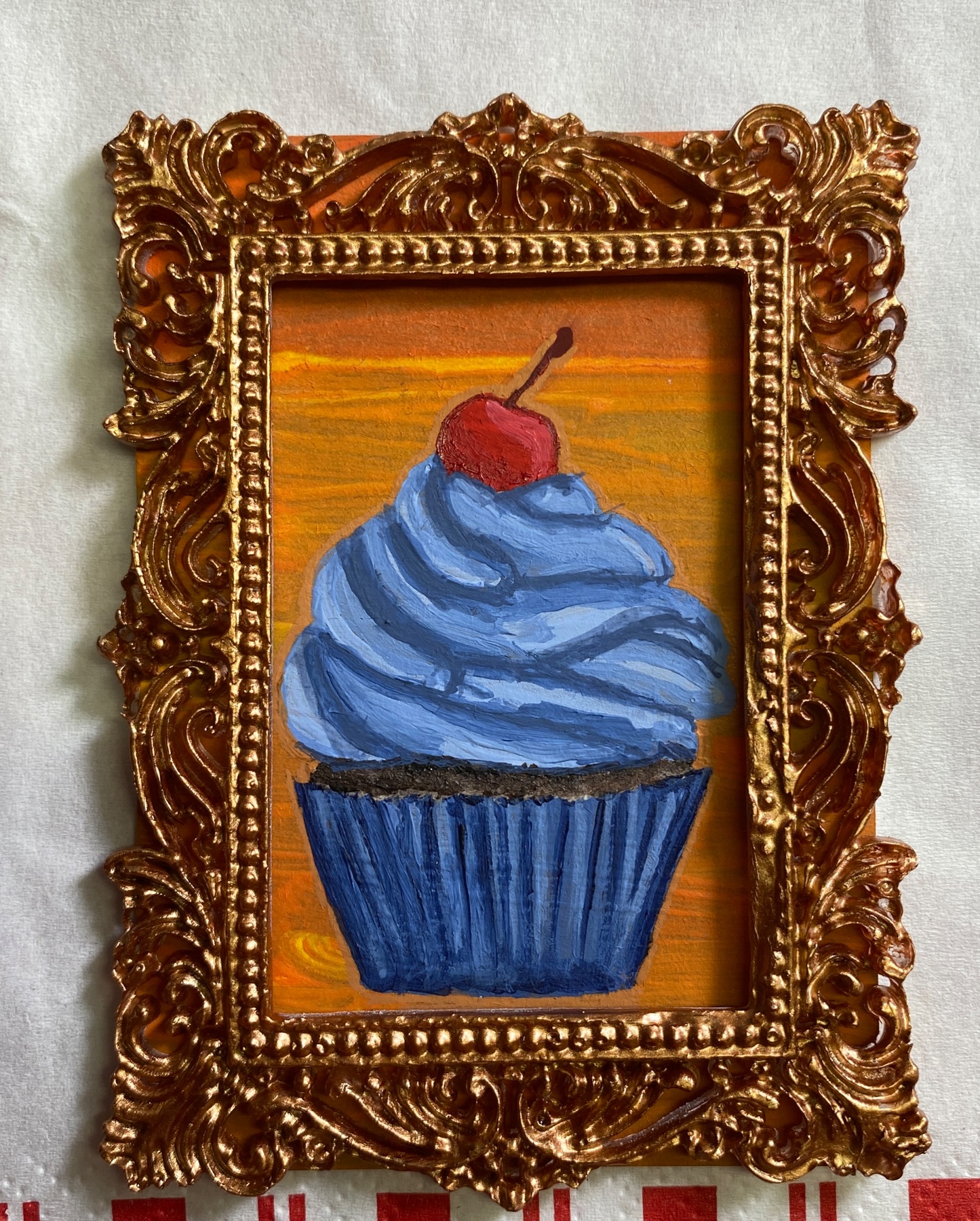 Blue cupcake with resin frame aceo art card