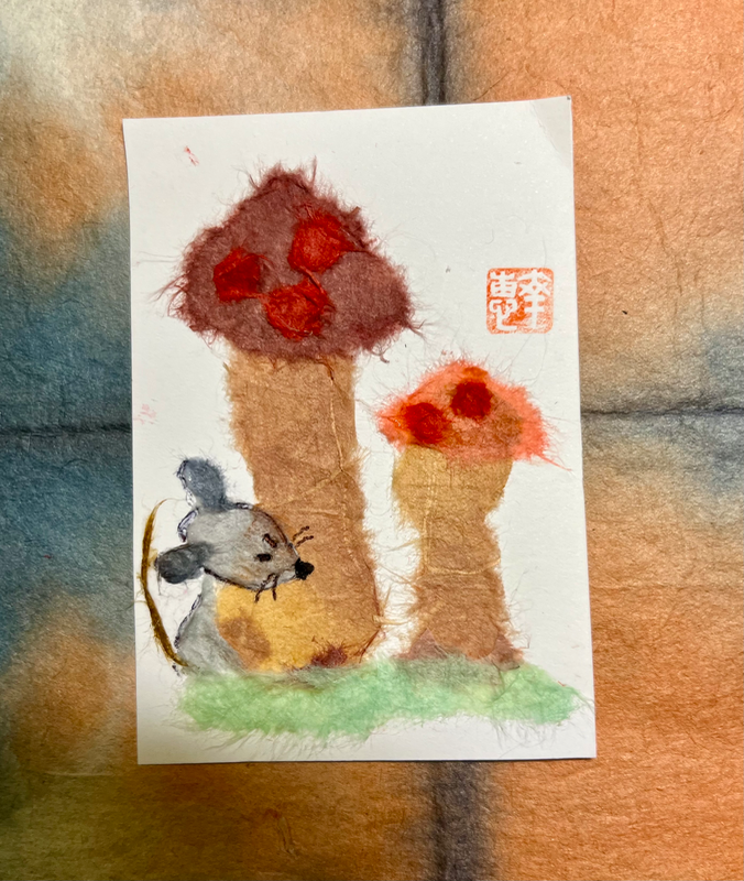 Japanese Washi art - a story in the woods aceo art card