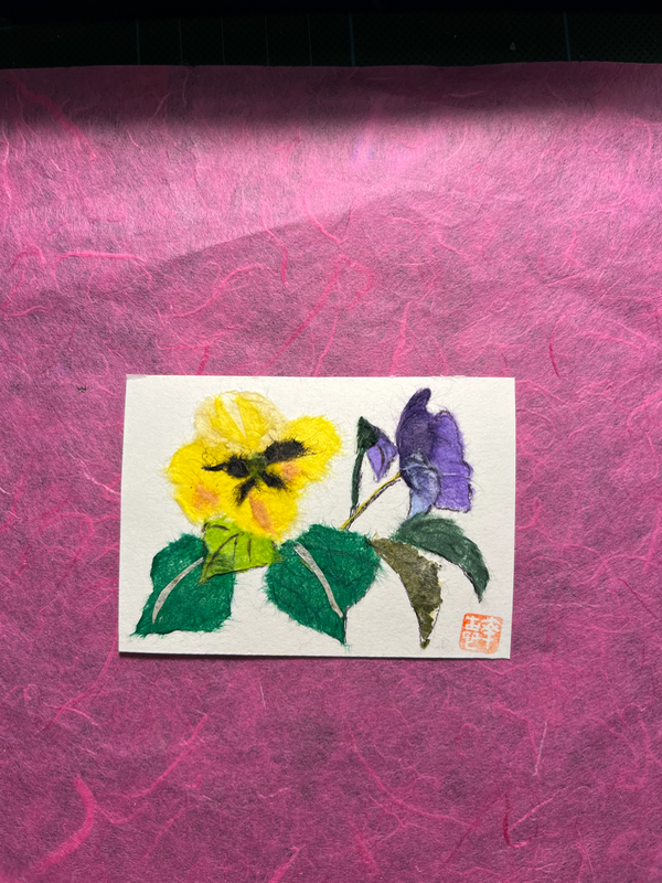 Pansies-Japanese Washi art aceo art card