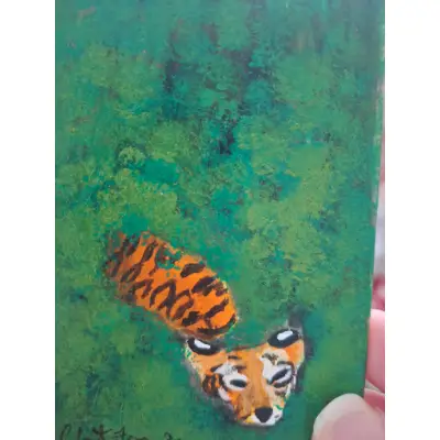 Swimming tiger aceo art card thumbnail 2