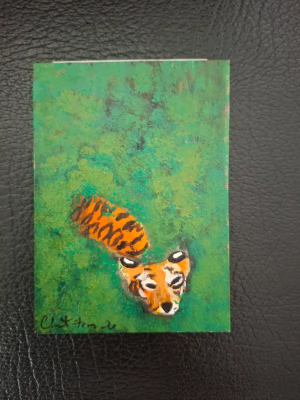 Swimming tiger aceo art card