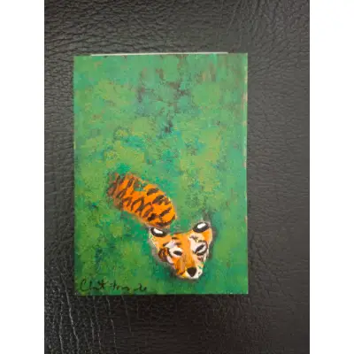 Swimming tiger aceo art card thumbnail 1