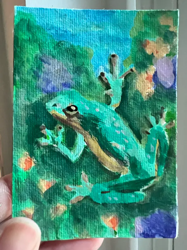 Little green frog aceo art card