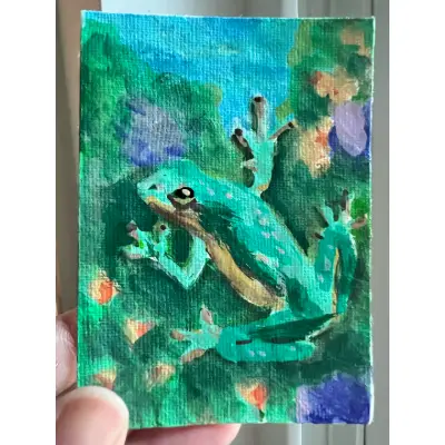 Little green frog aceo art card thumbnail 1