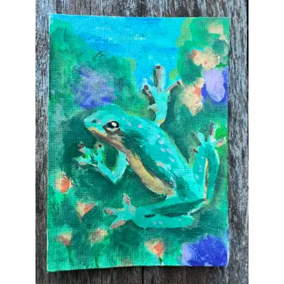 Little green frog aceo art card thumbnail 2