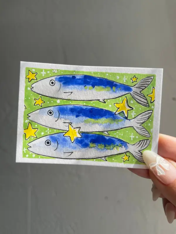 Sardines and Stars aceo art card
