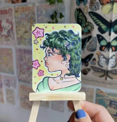 Portrait "Spring Celest" aceo art card thumbnail 2