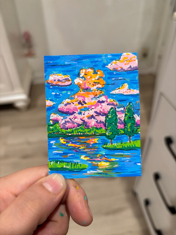 Sunset on the River aceo art card