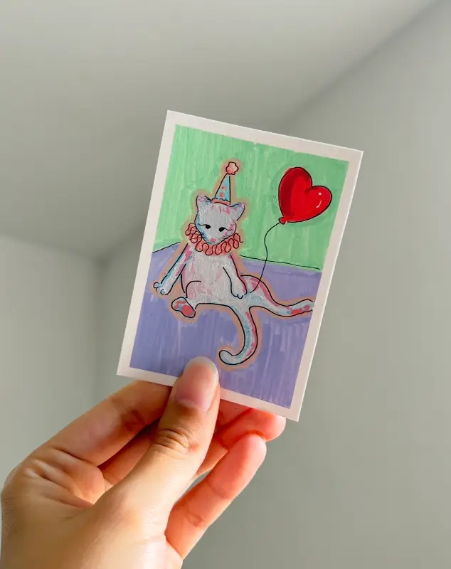 Silly Clown Cat - Whimsical Series by BukoTats aceo art card