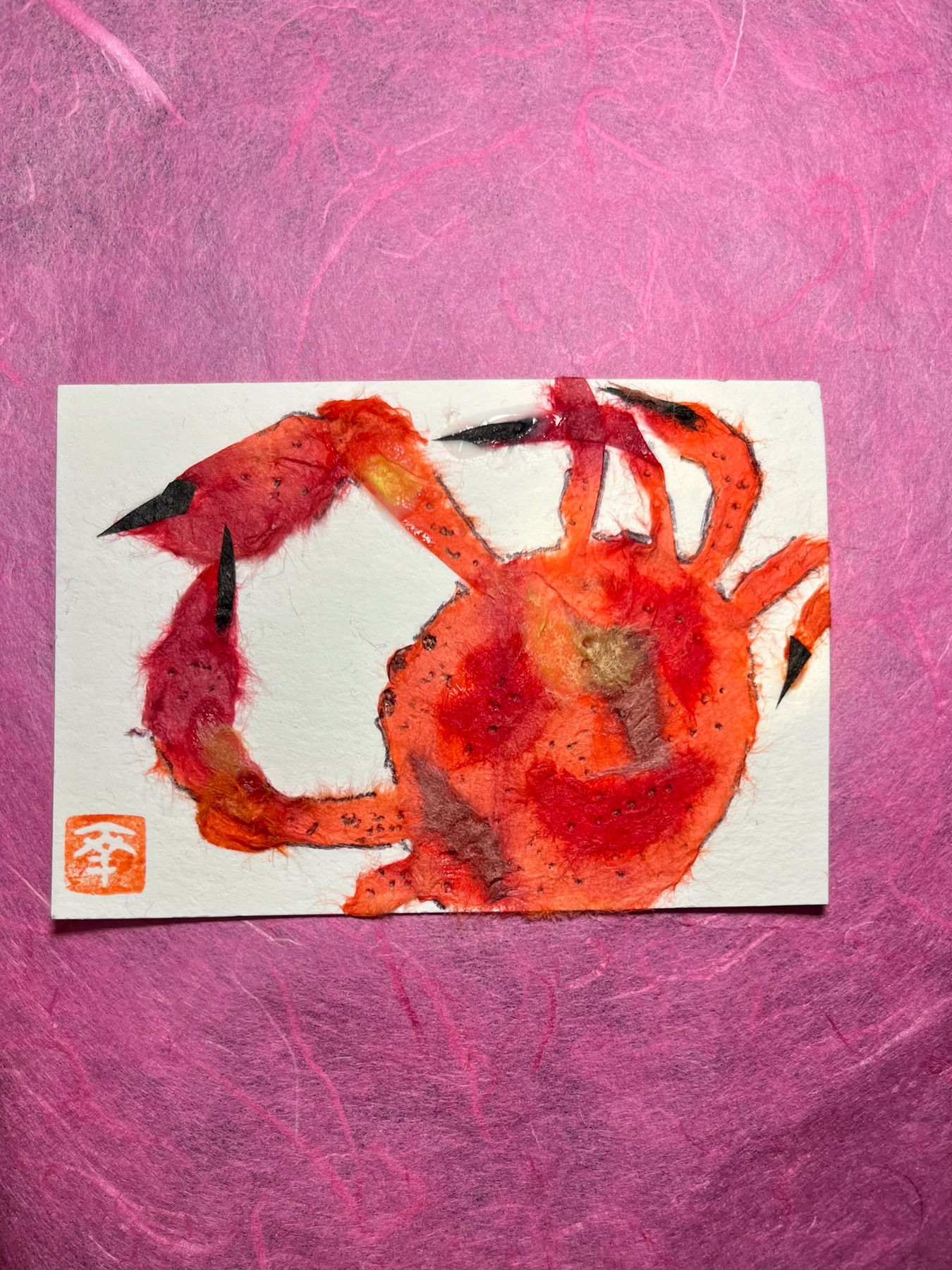 Red crab- Japanese Washi art aceo art card