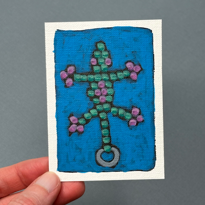Beadie Buddy Lizard in Green and Pink aceo art card thumbnail 1