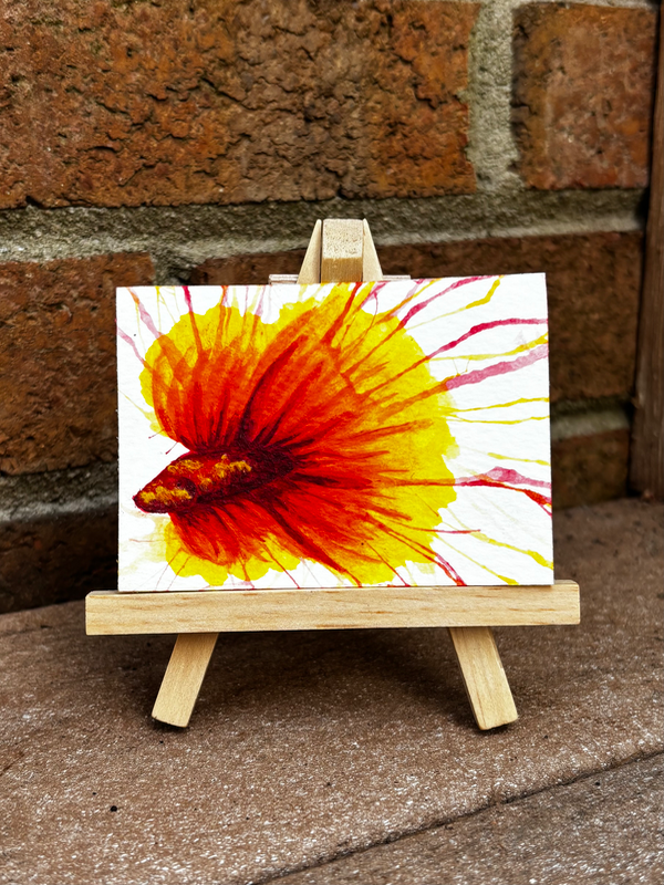 Abstract Red/Yellow Fighter Beta Fish Surrealism aceo art card