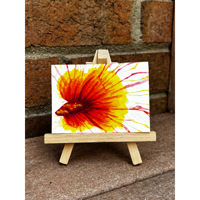 Abstract Red/Yellow Fighter Beta Fish Surrealism aceo art card thumbnail 1