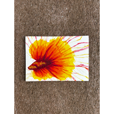Abstract Red/Yellow Fighter Beta Fish Surrealism aceo art card thumbnail 2