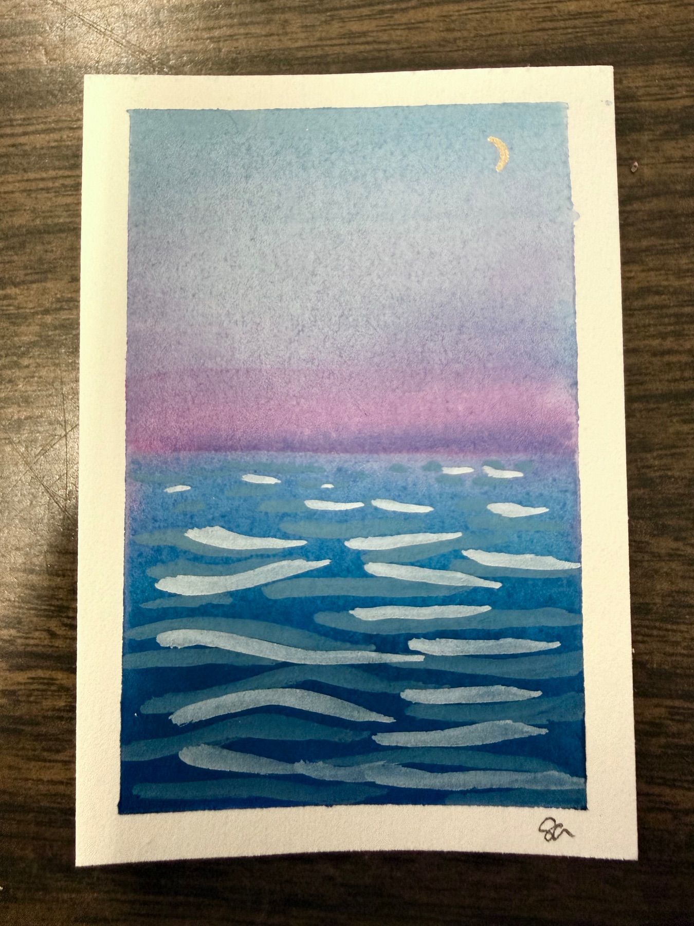 Original Gouache Painting Twilight Surf aceo art card