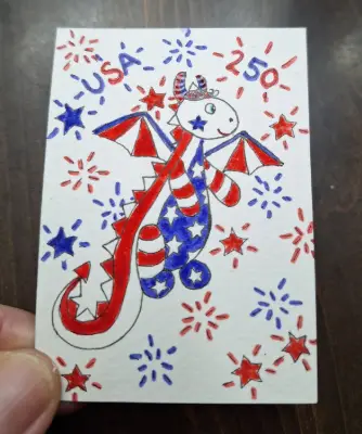 "Patriotic Baby Dragon" aceo art card thumbnail 2