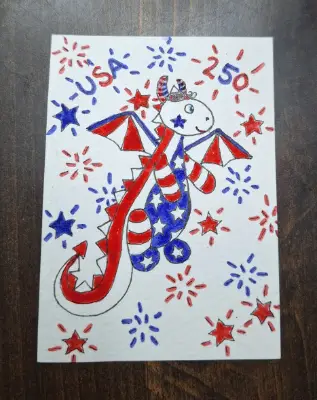 "Patriotic Baby Dragon" aceo art card thumbnail 1
