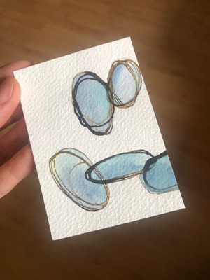 Abstract ‘balls” watercolor painting aceo art card thumbnail 1
