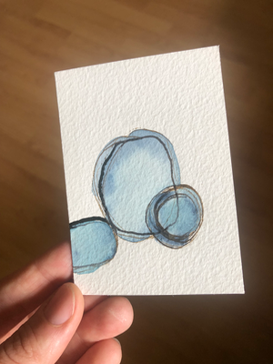 Abstract ‘balls” watercolor painting aceo art card thumbnail 2