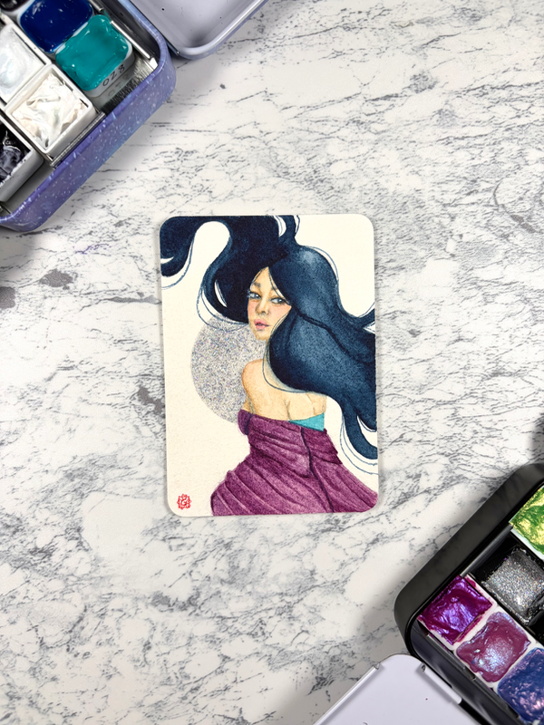 Female portrait | watercolor painting aceo art card