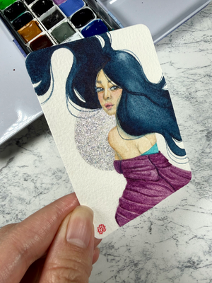 Female portrait | watercolor painting aceo art card thumbnail 2