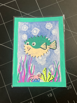 Pufferfish aceo art card thumbnail 1
