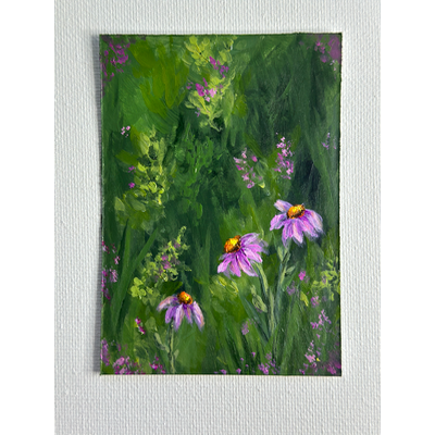 Purple Coneflowers aceo art card thumbnail 1