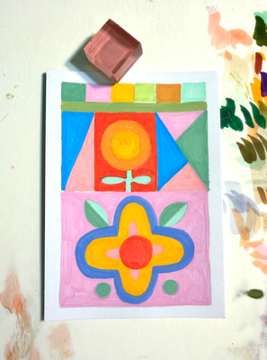 abstract floral quilt #5 acrylic ACEO aceo art card thumbnail 1