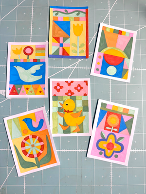 abstract floral quilt #5 acrylic ACEO aceo art card thumbnail 3