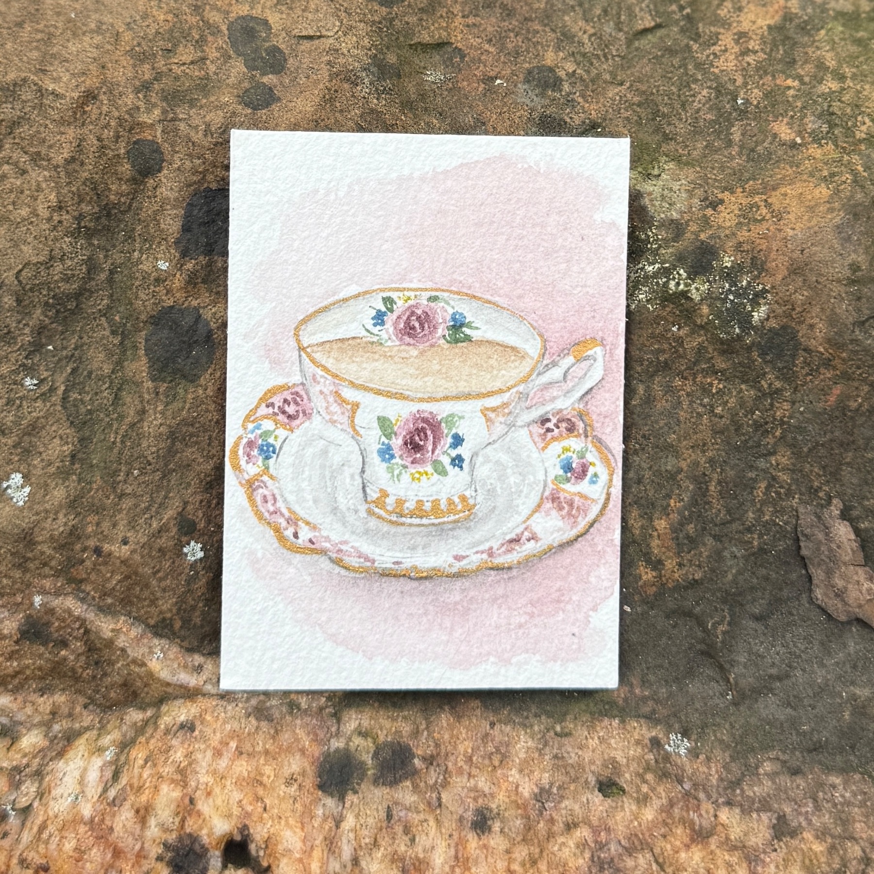 ACEO Original Rose Vintage Teacup aceo art card