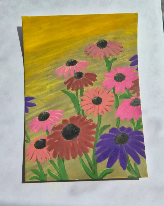 Spring Evening: colorful black eyed susan inspired flowers made with acrylic markers by M_Neff_Art aceo art card