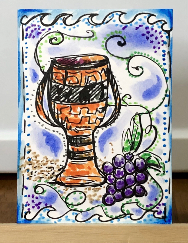Grapes Greek Vase Historical Whimsical Abstract Multimedia Ancient Greece Fruit Food aceo art card