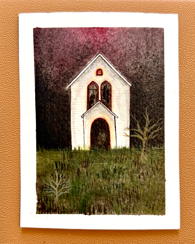 Pink Light House aceo art card