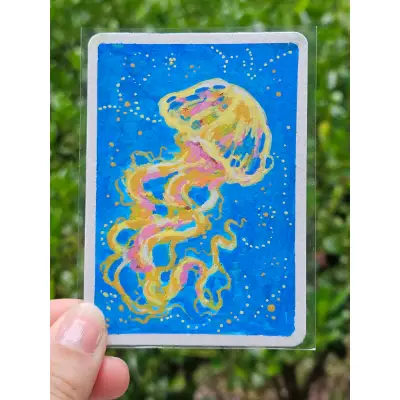 Lemon Jellyfish aceo art card thumbnail 2