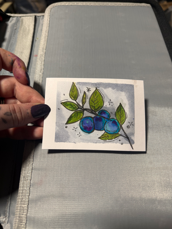 Blueberry branch aceo art card
