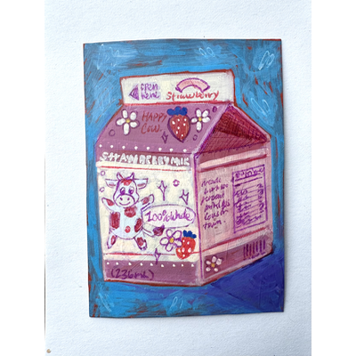 Strawberry Milk Carton aceo art card thumbnail 2
