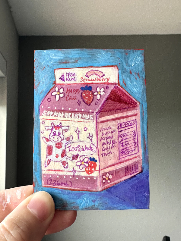 Strawberry Milk Carton aceo art card
