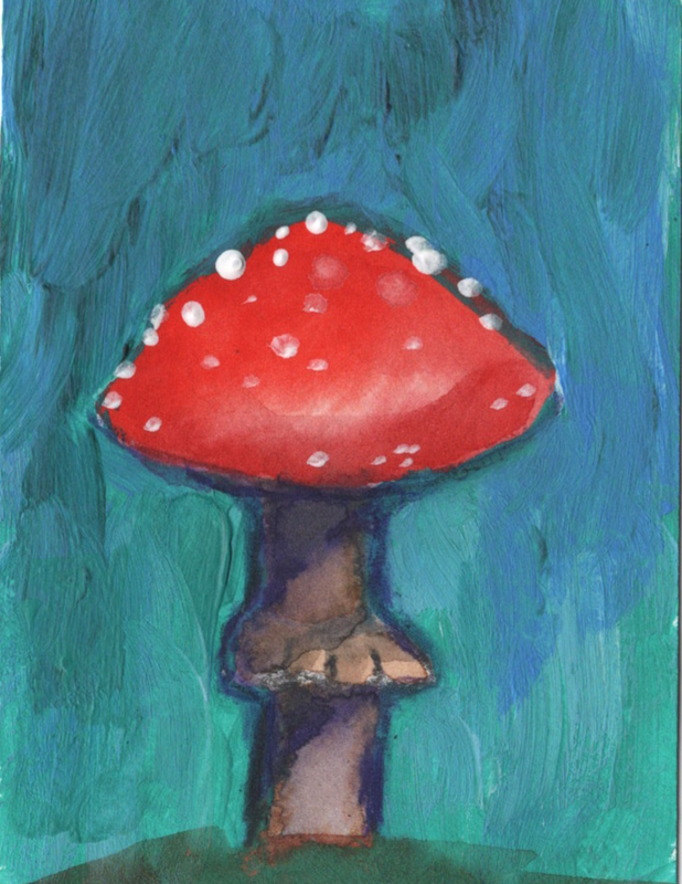 Red Mushroom aceo art card
