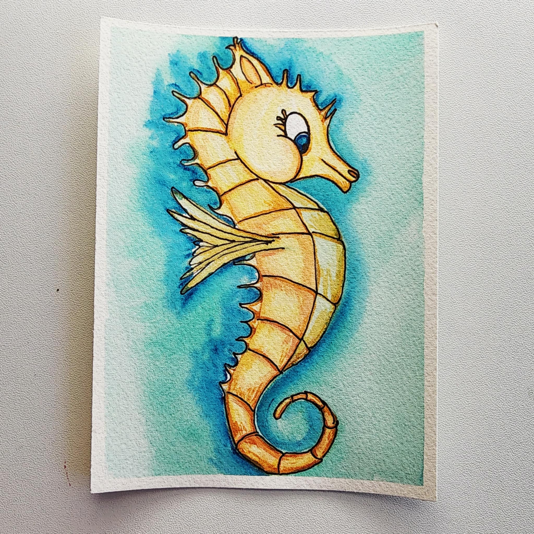 Cutest seahorse aceo art card thumbnail 1
