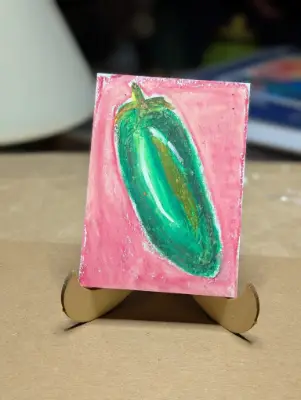 Oil pastel Jalapeño aceo art card thumbnail 1