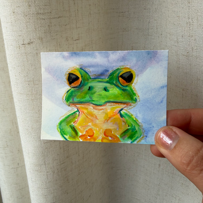Pastel Frog aceo art card thumbnail 2
