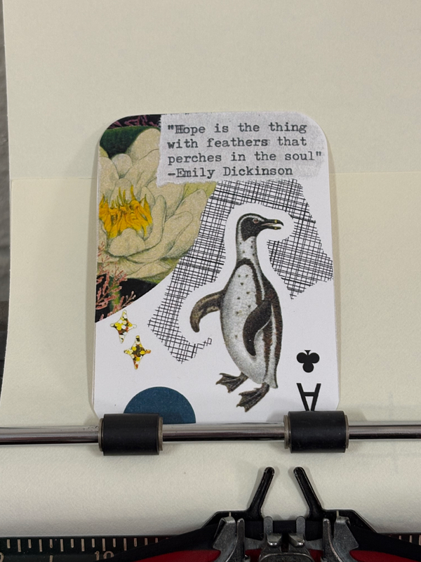 Penguin Emily Dickinson quote collage print by Mazerzine floral aceo art card