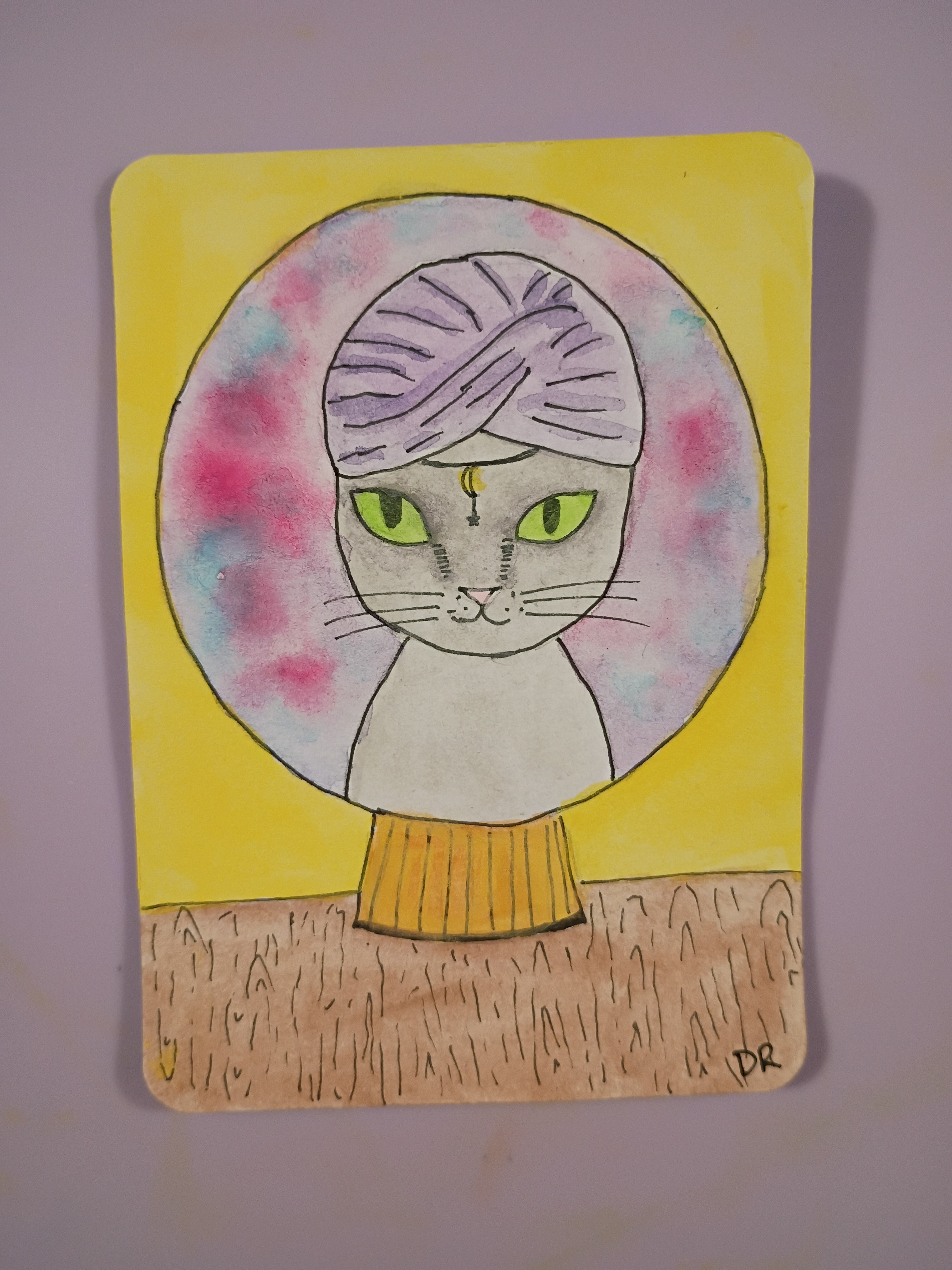 Crystal Ball Cat aceo art card