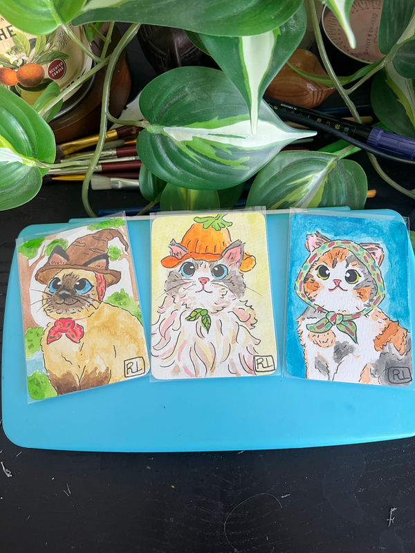 Cats in hats bundle, three cards included! aceo art card