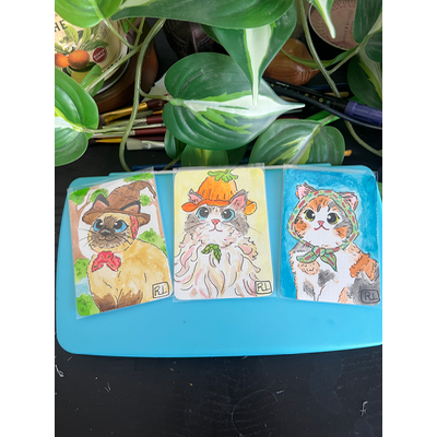 Cats in hats bundle, three cards included! aceo art card thumbnail 1