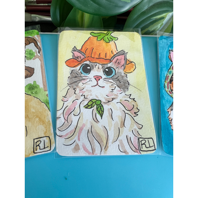 Cats in hats bundle, three cards included! aceo art card thumbnail 3