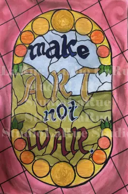 Stain-glass 'Make Art not War' Art-Nouveau Poster SIGNED PRINT aceo art card thumbnail 2
