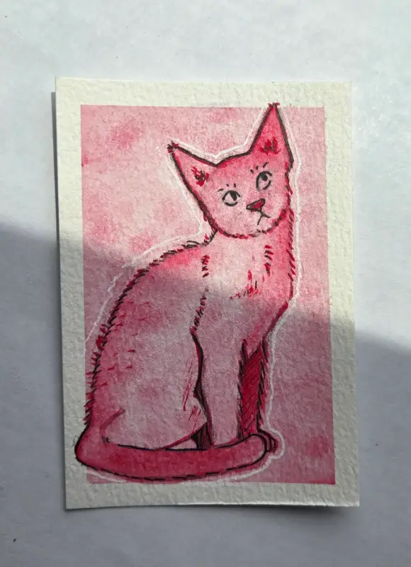 Watercolor Red Cat Series 1/4 aceo art card