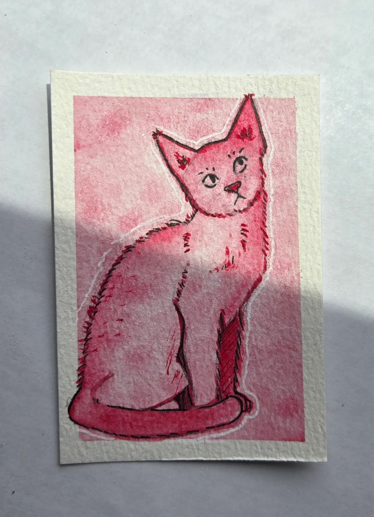 Watercolor Red Cat Series 1/4 aceo art card