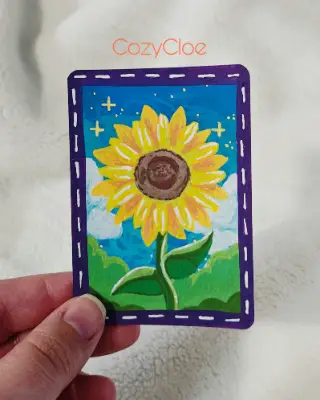 Sunflower Friend Original ACEO Painting – Ghibli Life Series – Miniature Sunflower Art aceo art card thumbnail 2